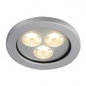 EYEDOWN LED 3x1W encastré. rond. alu. blanc chaud. 3000K