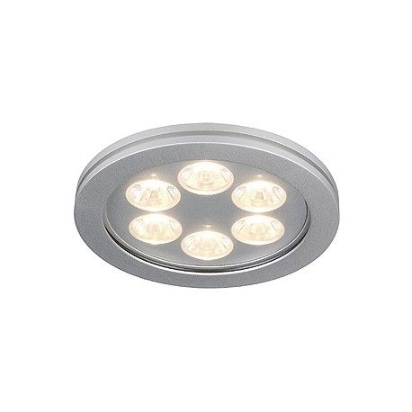 EYEDOWN LED 6x1W encastré. rond. alu. blanc chaud. 3000K