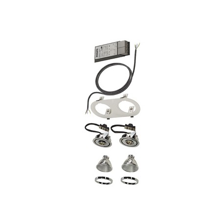 Kit encastré TWISTER. 2x35W. chrome/cadre blanc. 38 degrés. ballast et câble inclus