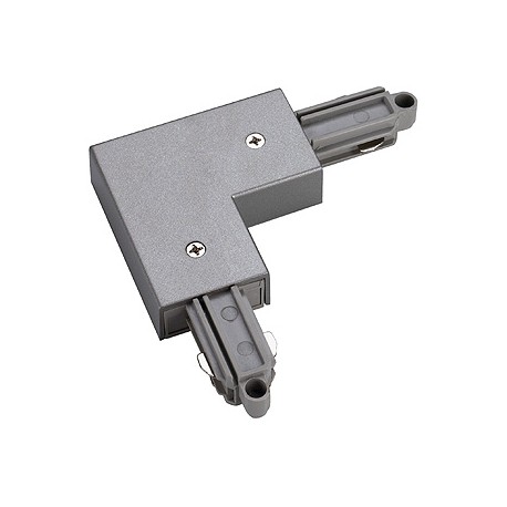 Connecteur 90 degrés pour rail 1 allumage 230V. gris argent. terre extérieure